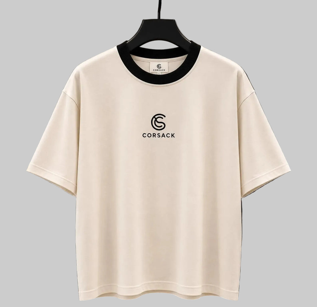 CORSACK Oversized Cotton T-Shirt with Contrast Collar & Embroidered Logo