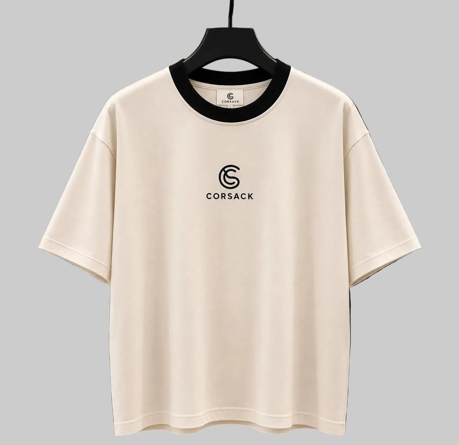 CORSACK Oversized Cotton T-Shirt with Contrast Collar & Embroidered Logo