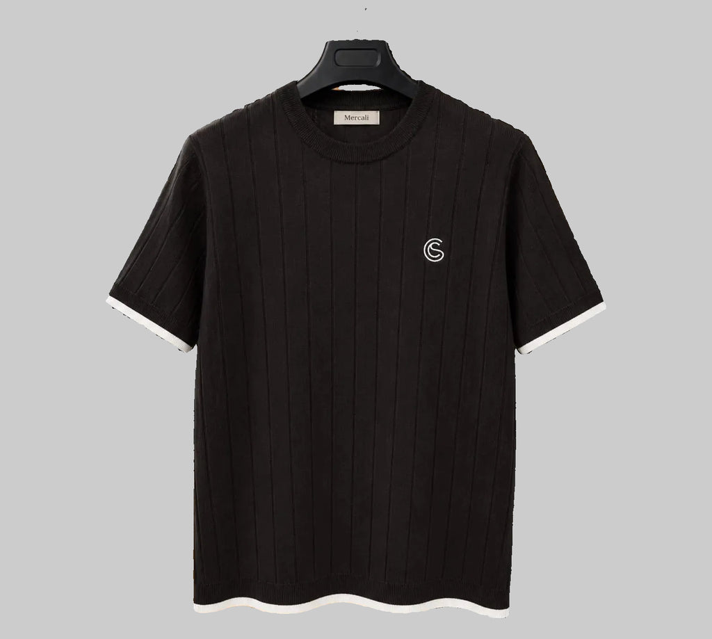 CORSACK Ribbed Knit T-Shirt: 100% Cotton, Tailored Fit, Contrast Trim